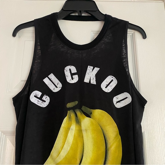Chaser Cuckoo Bananas Tank Top Medium Thin Semi Sheer Black Yellow White Shirt - Picture 2 of 7